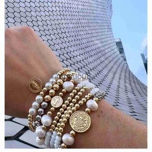 Bangle 5sts Jesus Mary Round Accessory Bead Pear Pearl Armband Daisy Snowflake Flower Spacer Beads Armband J230819