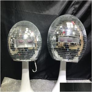 Party Decoration Ks87 Wears Sier Mirror Dj Helmet Bar Dance Costumes Headpiece Glass Ball Clothe Led Glowing Outfits Show Drop Deliver Dhktc