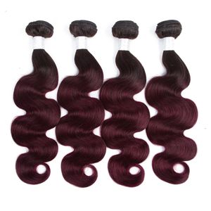 1B 99J buntar ombre body wave hårväv buntar brasiliansk väv hår 3/4 buntar 99j mänskliga hårbuntar groolhårbuntar