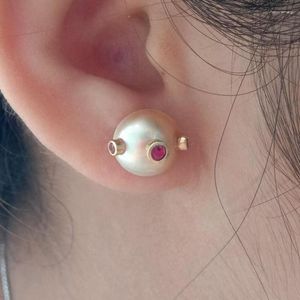Stud Earrings YYGEM Natural Champagne Mabe Pearl Red Cubic Zirconia Rhinestone Pave Gold Color Luxury For Women