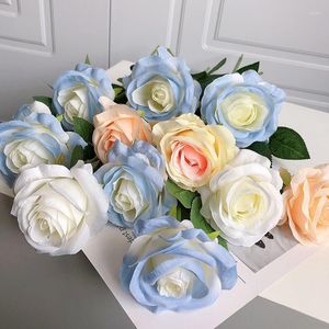 Fiori decorativi 1pc matrimonio vero tocco rosa artificiale blu ghiaccio falso decorazione di fiori di seta rose