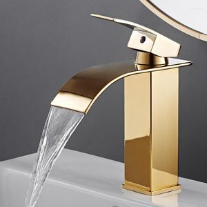 Banyo Lavabo Muslukları Şelale Havzası Musluğu Siyah Altın Pirinç Banyo Soğuk Su Karıştırıcı Makyaj Dökme Desk Monte Washbasin Muslukları