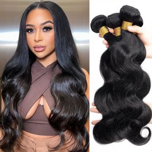 Body Wave Bundles 100% Human Hair Brazilian Weaving Natural Black 1 3 4 Bundles Deal Virgin Hair 30Inch Raw Hair Extensions