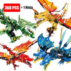 Blocks Film Ninja Golden Flying Dragon Set Dual Heads Rotblaugrün Figuren Figuren Gebäude Spielzeug für Kinder Jungen Chritmas Geschenk 230818