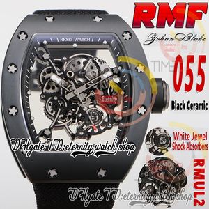 RMF 055 Mens Watch RMUL2 Mechanical Hand-winding Black Ceramic Case Gray Sand Screws Skeleton Dial Black inner ring Nylon Leather Band Super Edition eternity Watches