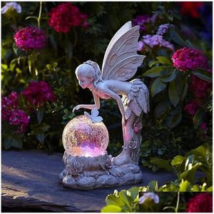 Garden Decorations Figurines Angel Statue Outdoor Decor Solar Powered Resin Scptur Creative Scpture Decoration Redemption Drop Deliver Dhgnp