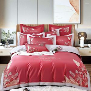 Bettwäsche -Sets Luxus Home Textile 140 T Zählen Sie Lange Grundnahrungsmittel Baumwolle 4PCS Duvet Cover Flat Sheet Kissenbezug Hochwertig gestickt