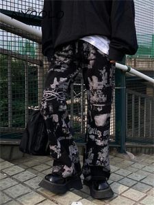 Jeans femminile nyoolo harajuku streetwear lettere gotiche graffti stampare donne dritte hip hop hop largo gamba lavati i pantaloni larghi battiti