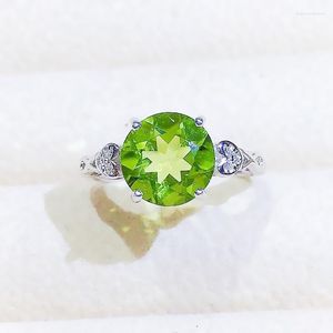 Clusterringe Natural Real Green Peridot Round Love Heart Ring 9 9mm 3.5ct Edelstein 925 Sterling Silber Fine Juwely Frauen x22396