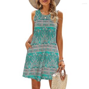 Casual klänningar mode kvinnor 3d tryck Hawaii strand blommor t-shirt sundress sweeaveless pockets lös tankklänning kjol för