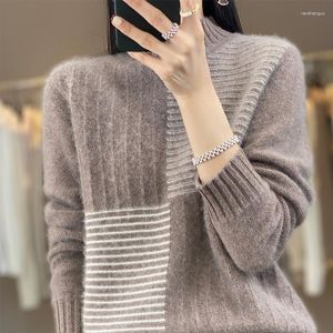 Women's Sweaters Half High Neck Pullover Merino Wool Autumn And Winter Cashmere Sweater Color Contrast Clothing Fashion Korean