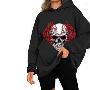 Kadın Hoodies Kadın Goth Kafatası Çiçek Baskı Bahar Sonbahar Giysileri Uzun Kol Giya Giyecek Kazan Külçesi Kadın Giyim Y2K Sokak Giyin