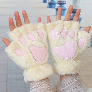 Five dita guanti 1pair ragazza adorabile orso peluche pavone artiglio inverno pelliccia gattino guance senza dita per le donne Halloween di Natale 230818