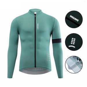 Racingjackor wosawe solid färg cykling tröja man maillot cykelkläder långärmad topp topp mäns cykel skjorta mtb väg reflekterande