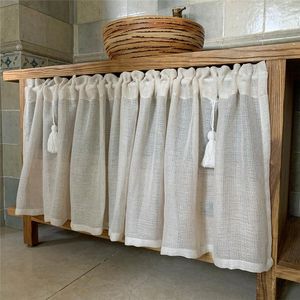 Curtain Japanese Linen Short Curtains Tassels For Kitchen Retro Plaid Half Sheer Door Cabinet Valance Small Cafe Tulle Drapes