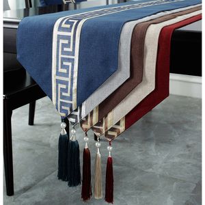 Table Runner Table Runner Chinese Style Cotton Linen Jacquard Table Runners with Tassels Waterproof Oilproof Decorative Table Flag Home el 230818