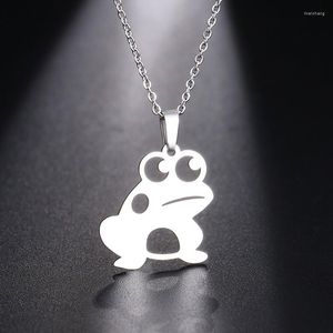 Pendant Necklaces Hollow Out Stainless Steel Large Eye Lucky Frog Charming Women's Necklace Fashion Accessories Cute Animal Jewelry Gift