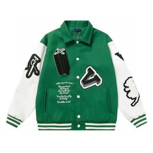 2024 Herren Luxurys Designer Varsity Jackets High Street Multi-Patches gemischte Leder-Uni-Green-Farbe Baseball Jacke Casual Streetwear Oberbekleidung Mäntel
