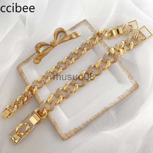 Bangle Hip Hop Bracelet Zircon Cuban Chain Fashion Design Double Buckle Hand Jewelry Women's Copper Plated Real Gold Jewelry J230819