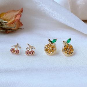 Stud Earrings Trend Contracted Small Sweet Fruit 2023 Summer Fine Crystal Versatile Women Jewelry Girl's