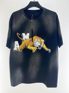 S5 Designer da uomo Donne Tees Luxurys Amiiri Amirly Designer T-Shirt Pure AM Cotton Tie-Dye Vintage Tiger Amari Amirl Amirs Amirs Stampa Men Casual Short Sleeve Street Fr