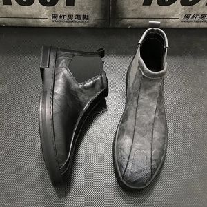 Stivali da uomo primavera e autunno spessa inverno corta inverno calda chelsea in pelle casual scarpe top 230818