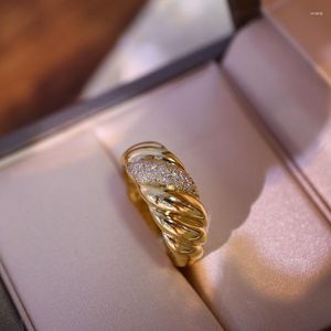 Cluster Rings CxsJeremy Solid 18K AU750 Yellow Gold Natural Diamond French Croissant Braid Twisted Chunky Band For Women Fine Jewelry