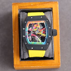 68-01 Montre de Luxe Mens Watches 51x43x15mm 투르 빌론 운동 카본 섬유 케이스 럭셔리 시계 손목 시계