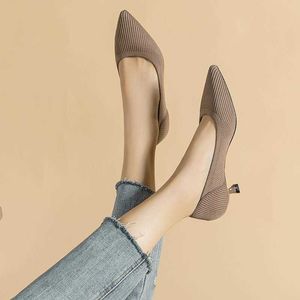 Bahar Sonbahar Kadınlar Büyük Ayakkabılar 2023 Yüksek Topuklu Düz Renk Örgü Nefes Alabilir Kauçuk Slip Sole Lateks İçi İş Ayakkabı 230807
