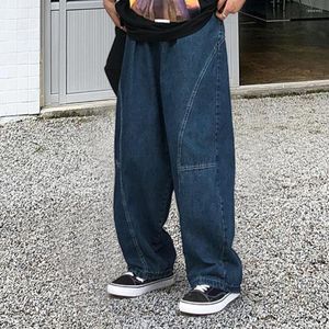 Herr jeans mjuka män byxor vintage last för stora bredbenta byxor med gren lapptäckfickor streetwear hop