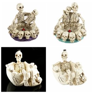 Smoking Colorful Resin Skulls Shape Ashtray Desktop Herb Tobacco Cigarette Tips Support Portable Saints Day Halloween Container Cigar Holder Bracket Ashtrays