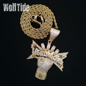 Cubic Zirconia US Dollars Pengar Bill in Hand Mens Necklace verkligen Riche Personlig ny mode 14K Gold Cz Hip Hop Punk Rock Rapper Jewelry Gifts For Guys Men Bijoux