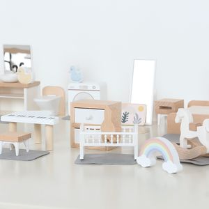 Bebek Ev Aksesuarları Dollhouse çocuklar mini küçük mobilya mutfak yatak odası ev kombinasyonu simülasyon bebek ev süsleri ahşap oyuncaklar ev 230818