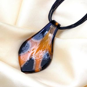 Pendant Necklaces 1Set 33x60x5MM Vintage Handmade Lamp Work Bead Amber Sands Drop Shape Glass 45CM Necklace For Women's Daily Wear Gift
