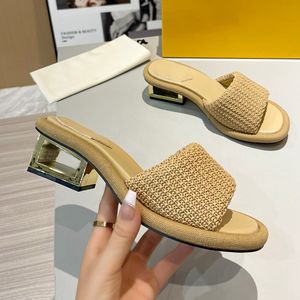 Designer Ciabatte in tessuto nero Pantofole Sandali con tacco intrecciato Tacchi scultorei Mule Infradito per le donne Cursore con tacco ritagliato Suola in gomma estiva