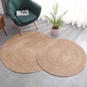 Carpets Hand-woven Rattan Carpets Round Straw Natural Plants Fiber Rugs Hotel Garden Living Room Coffee Table Carpet R230718