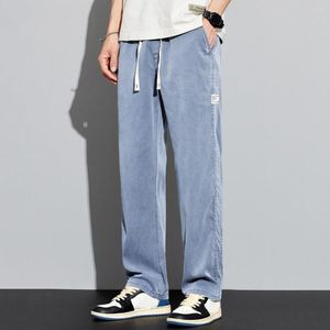 Men's Jeans Summer Soft Lyocell Fabric Thin Loose Straight Pants Drawstring Elastic Waist Korea Casual Trousers Size M-3XL