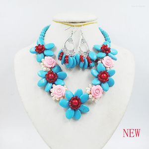 Necklace Earrings Set Natural Turkish Semi-precious Stone/coral/pearl/crystal Hand-woven Classic Flower 20"