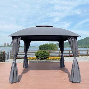 Camp Furniture 10x10 Portable Garden Gazebo Marquee Party Tent Set Sun Shade Shelter Camping Canopy With Curtains Grey