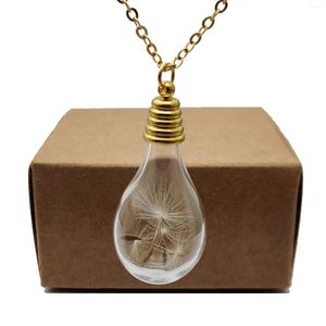 Pendant Necklaces Dandelion Make A Wish Real Flower Waterdrop Gold Color Chain Necklace Women Boho Fashion Jewelry Bohemian Vintage