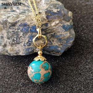 Pendant Necklaces SHINYGEM Handmade Gold Plated Wire Wrapped Flat Square Imperial Round Jasper Gemstone Necklace For Women Fashion Gift