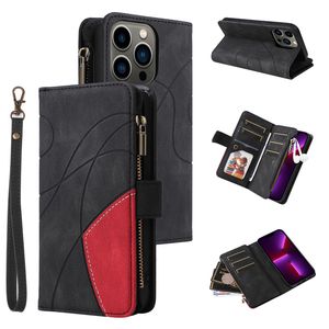 Armband Flip Phone Hülle für iPhone 15 14 13 Pro Max Samsung Galaxy S23 S22 Ultra A33 A53 A73 A14 5G A13 Google Pixel 7 7a 7a 8 8pro Mehrkarten -Slots Zipper -Brieftaschenschale