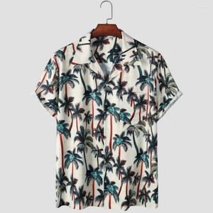 Camisas casuais masculinas Camisa de manga curta havaiana 2023 Coloque de algodão Cola cubana 3D Coconut Tree Loose Party and Beach