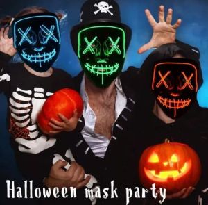 LED Maske Cadılar Bayramı Partisi Maskeli Maskeli Yapı Maskeleri Neon Işık Karanlık Korku Maskesi Parlayan Masker Yeni