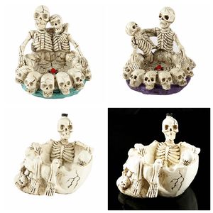 Smoking Colorful Resin Skulls Shape Ashtray Desktop Herb Tobacco Cigarette Tips Support Portable Saints Day Halloween Container Cigar Holder Bracket Ashtrays DHL