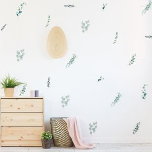 Väggklistermärken 6Sheet/Set Green Plants Diy Sticker Akvarell för vardagsrum sovrum dekaler färskt kontorsbekammare post