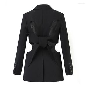 Women's Jackets 0425 European Designer Streetwear High Quality Halter Hollow Sexy Black Loose Long Suit Jacket Top