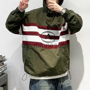 Erkek Hoodies Sweatshirts Japon Vintage Halfzip Hoodie Fashion Street Giyim Harajuku Sıradan Spor Çizgili Külot Erkekler Giyim Koreli Hip Hop Katlar J230818