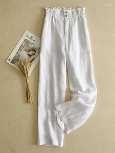 Women's Pants Linen Wide Leg Loose Casual Straight Women High Waist Cotton Spring/Summer 2023 Elastic White