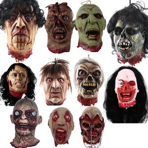 Andra evenemangsfestleveranser Halloween Cut Off Head Props Horror Bloody med Wig Realistic Haunted House Decor Scary Zombie Hängtillbehör 230818